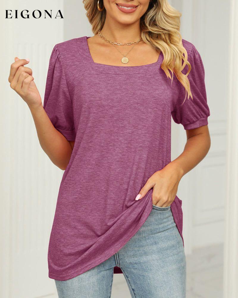 Square Neck T-shirt with Puff Sleeves Purple 23BF clothes Short Sleeve Tops Summer T-shirts Tops/Blouses