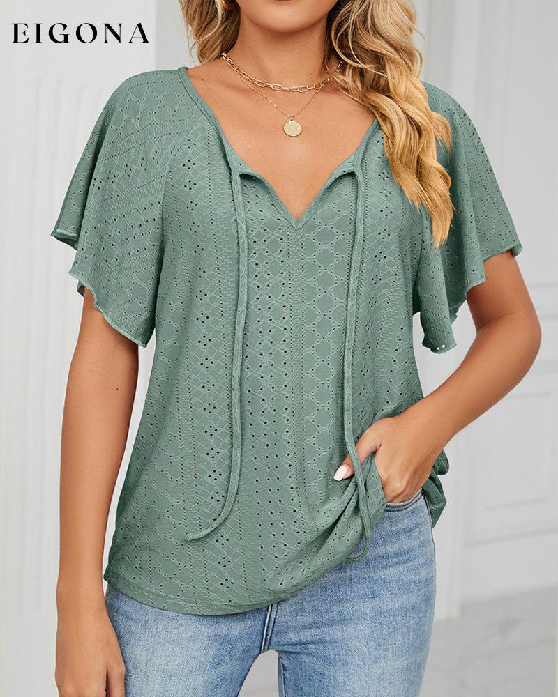 Lace Up T-shirt with Short Sleeves Dark green 23BF clothes Short Sleeve Tops Summer T-shirts Tops/Blouses