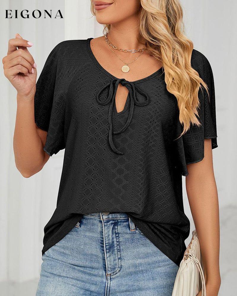 Lace Up T-shirt with Short Sleeves 23BF clothes Short Sleeve Tops Summer T-shirts Tops/Blouses