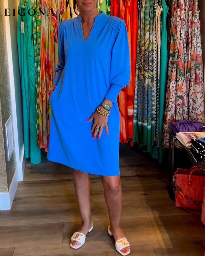 Solid color V-neck Long Sleeve Dress Blue 2023 f/w 23BF casual dresses Clothes Dresses spring