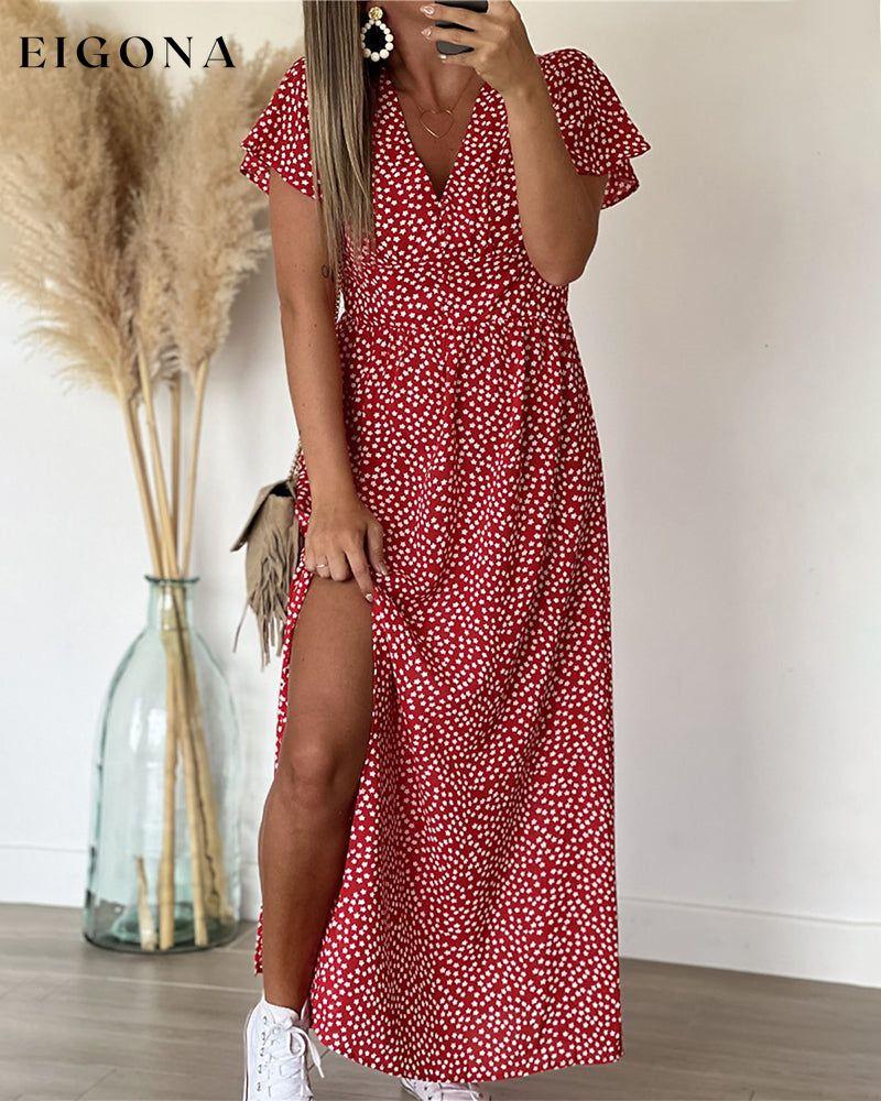 Printd v-neck maxi dress Red 23BF Casual Dresses Clothes Dresses Spring Summer