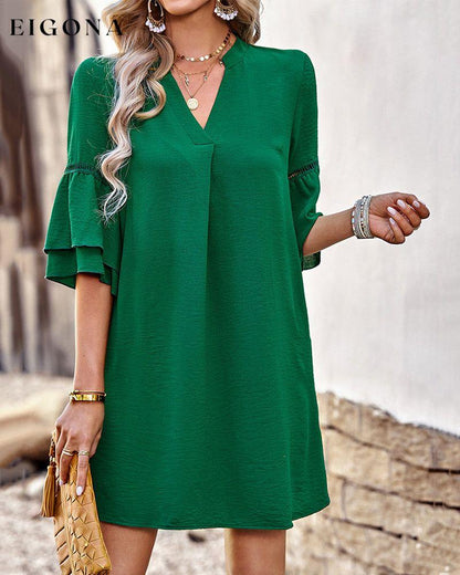 V-neck ruffle sleeve solid color dress 23BF Casual Dresses Clothes Dresses Spring Summer