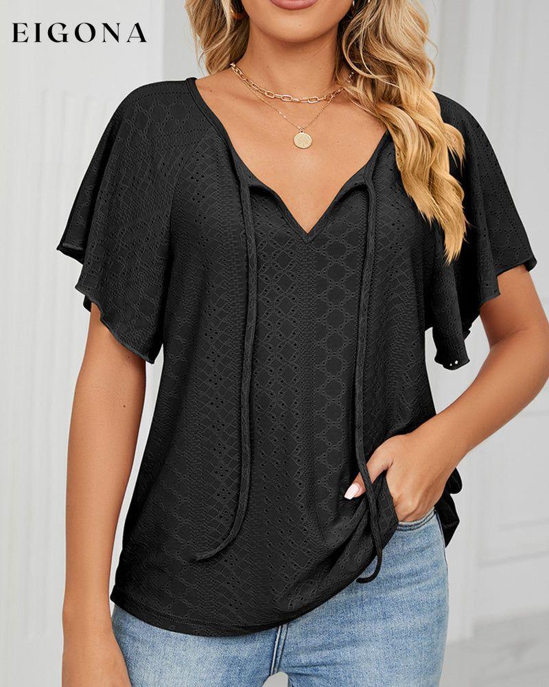Lace Up T-shirt with Short Sleeves Black 23BF clothes Short Sleeve Tops Summer T-shirts Tops/Blouses