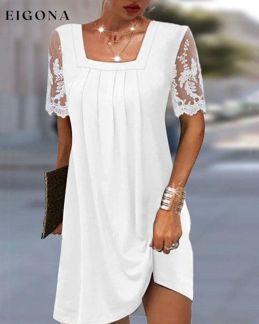 Solid Color Lace Sleeve Dress White 23BF Casual Dresses Clothes Dresses Spring Summer