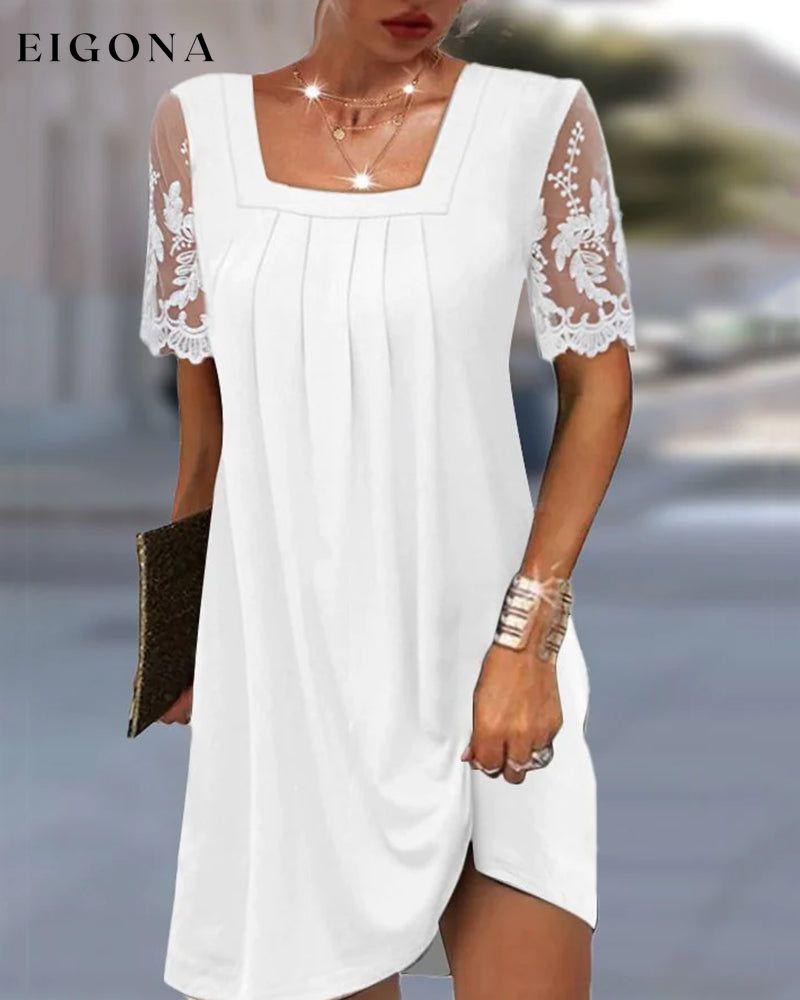 Solid Color Lace Sleeve Dress White 23BF Casual Dresses Clothes Dresses Spring Summer