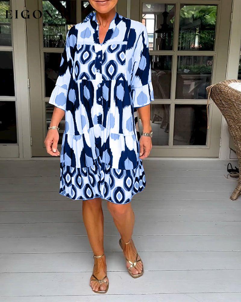 Printed 3/4 Sleeve Dress Blue 23BF Casual Dresses Clothes discount Dresses Spring Summer