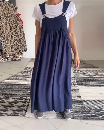 Abito casual con bretelle in tinta unita