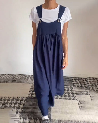 Abito casual con bretelle in tinta unita