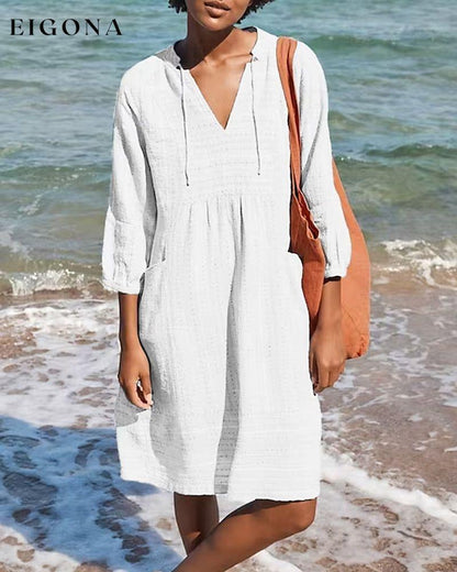 Resort pocket solid dress White 23BF Casual Dresses Clothes Dresses SALE Summer Vacation Dresses