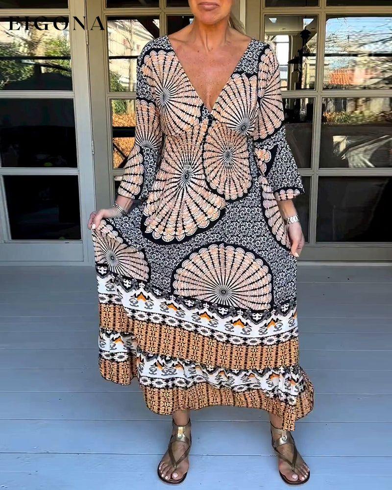 Print Flare Sleeve Maxi dress 23BF Casual Dresses Clothes Dresses Spring Summer