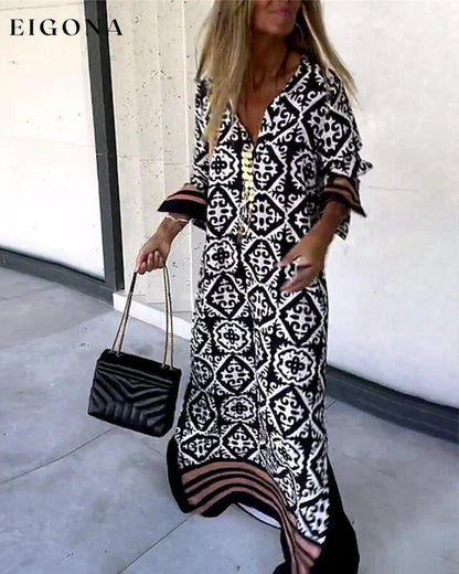 V-neck printed loose long dress Black 23BF Casual Dresses Clothes Dresses Spring Summer