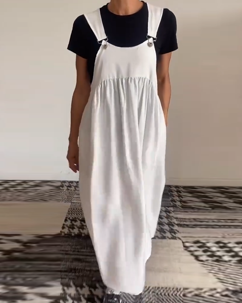 Abito casual con bretelle in tinta unita