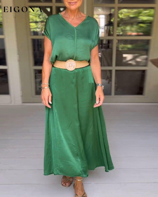Green Elegant Neck Dress (Belt Not Included) Green 23BF Casual Dresses Clothes Dress Dresses Summer