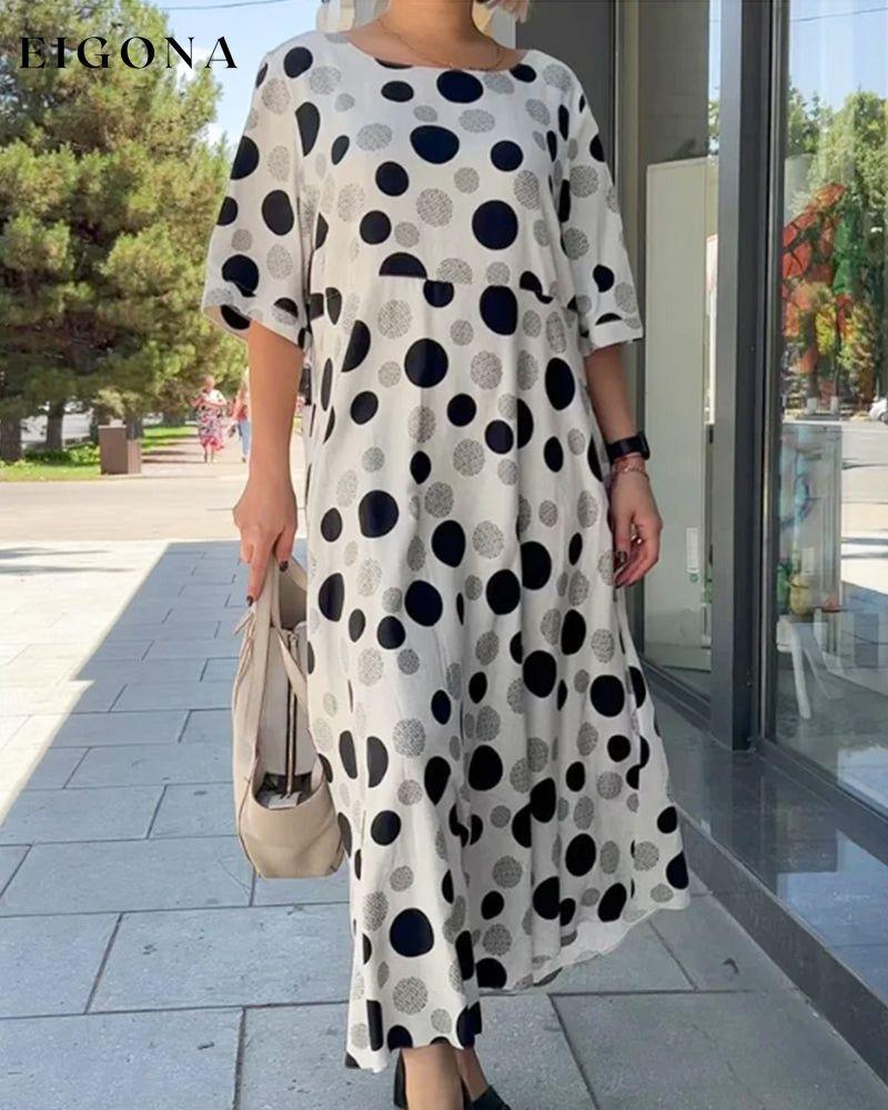 Round Neck Polka Dot Print Dress White Casual Dresses Clothes Dresses SALE Spring Summer
