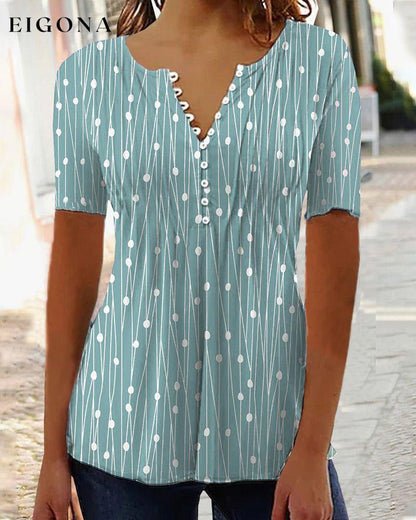V-neck polka dot T-shirt Green clothes SALE Short Sleeve Tops Spring Summer T-shirts Tops/Blouses