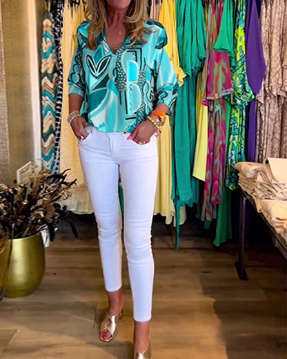 Langermet bluse med løs trykk