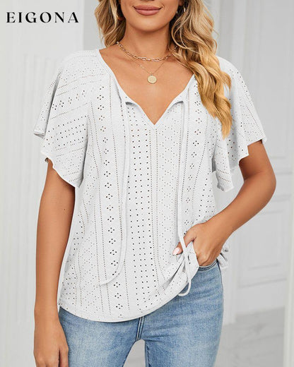 Lace Up T-shirt with Short Sleeves White 23BF clothes Short Sleeve Tops Summer T-shirts Tops/Blouses