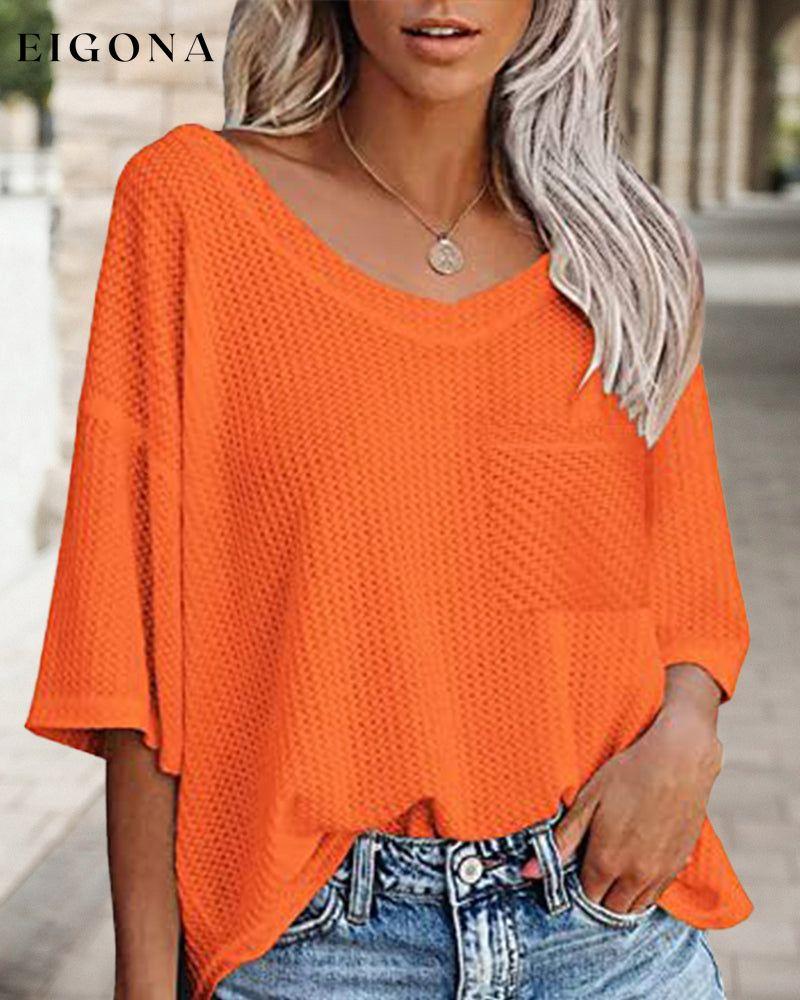 V neck pocket short sleeve t-shirt Orange 23BF clothes Short Sleeve Tops Summer T-shirts Tops/Blouses