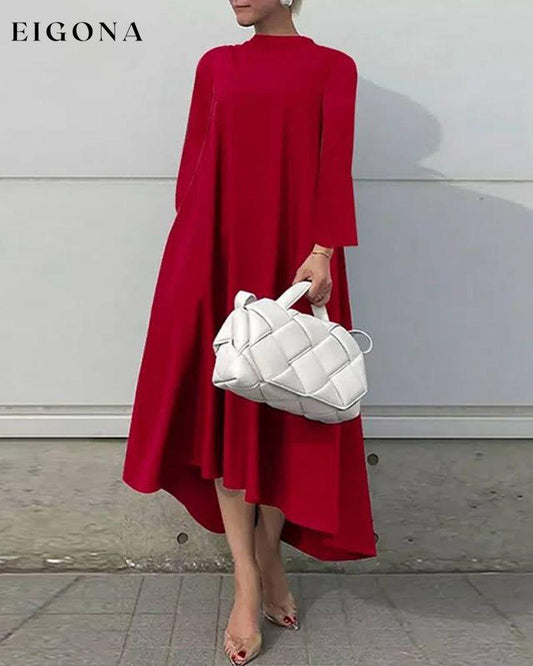 Stylish Asymmetrical Flare Sleeve Dress Red 2023 f/w 23BF casual dresses Clothes Dresses spring