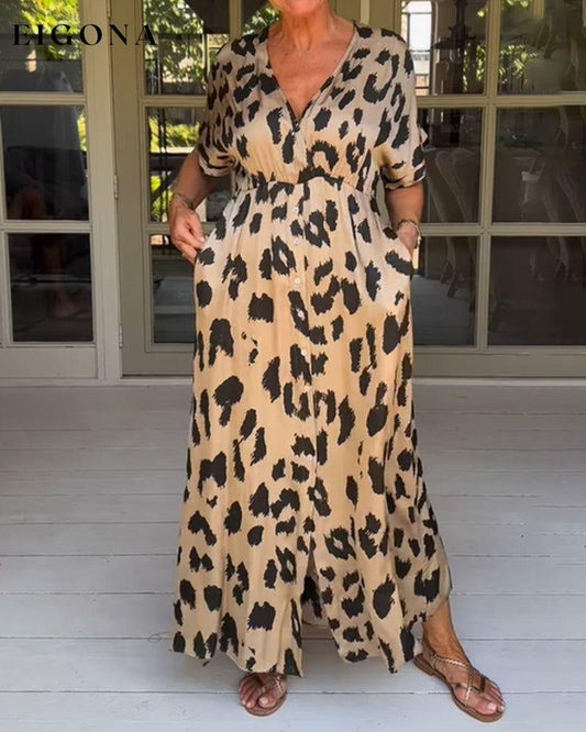 Two-pocket leopard-print dress Khaki 23BF Casual Dresses Clothes Dresses Spring Summer
