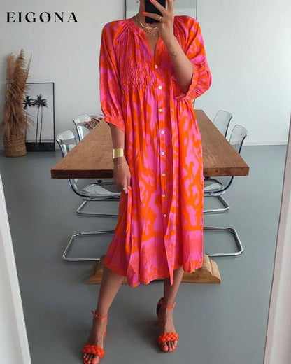 3/4 Sleeve Print Midi Dress 23BF Casual Dresses Clothes Dresses Spring Summer