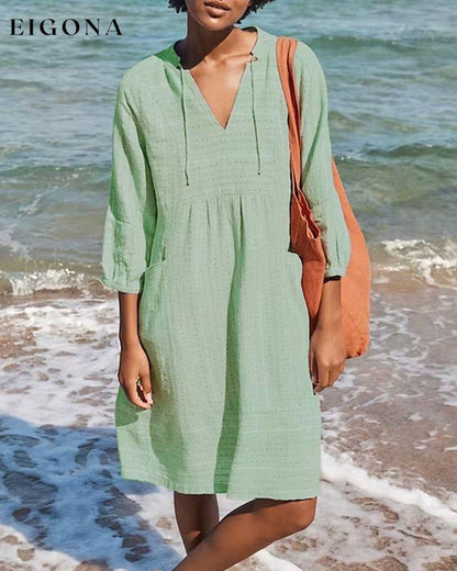 Resort pocket solid dress Green 23BF Casual Dresses Clothes Dresses SALE Summer Vacation Dresses