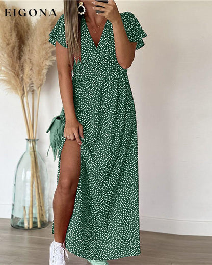 Printd v-neck maxi dress Green 23BF Casual Dresses Clothes Dresses Spring Summer