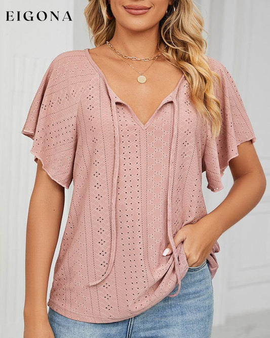 Lace Up T-shirt with Short Sleeves Pink 23BF clothes Short Sleeve Tops Summer T-shirts Tops/Blouses