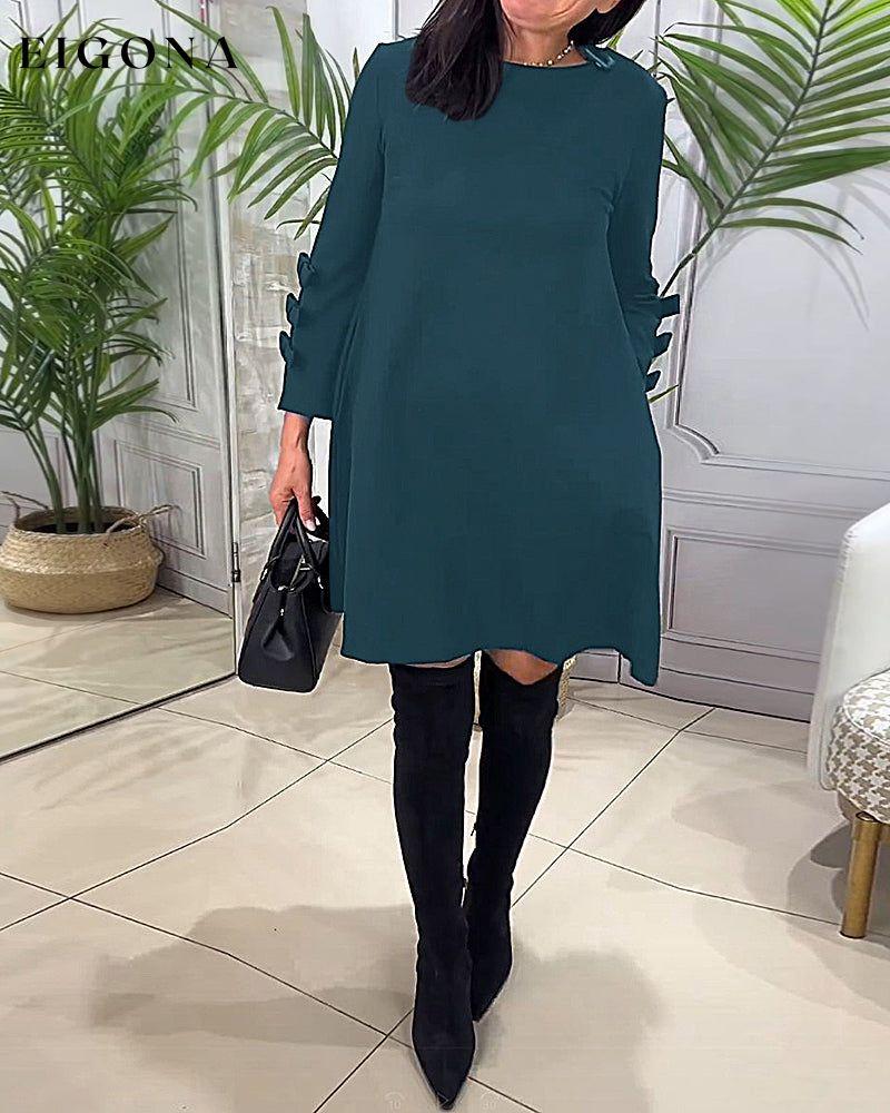 Casual Long Sleeve Knee Length Dress Green 2023 f/w casual dresses Clothes discount Dresses