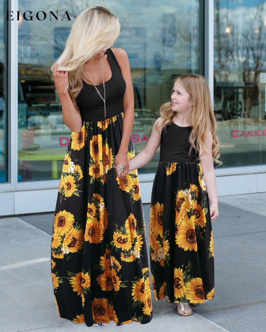 Family Matching Outfits in Floral Print Black 23BF Casual Dresses Clothes Dresses Spring Summer