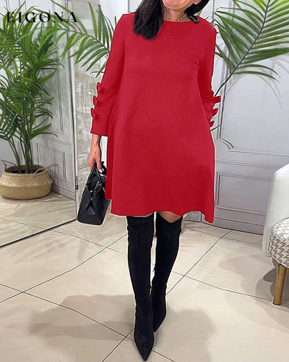 Casual Long Sleeve Knee Length Dress Red 2023 f/w casual dresses Clothes discount Dresses