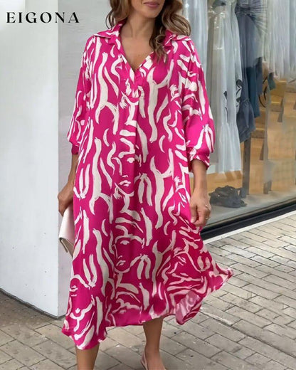 Lapel fashion dress in print Fuchsia 23BF Casual Dresses Clothes Dresses SALE Spring Summer