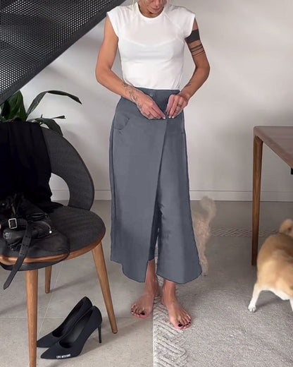 Pantalon décontracté asymétrique simple de couleur unie
