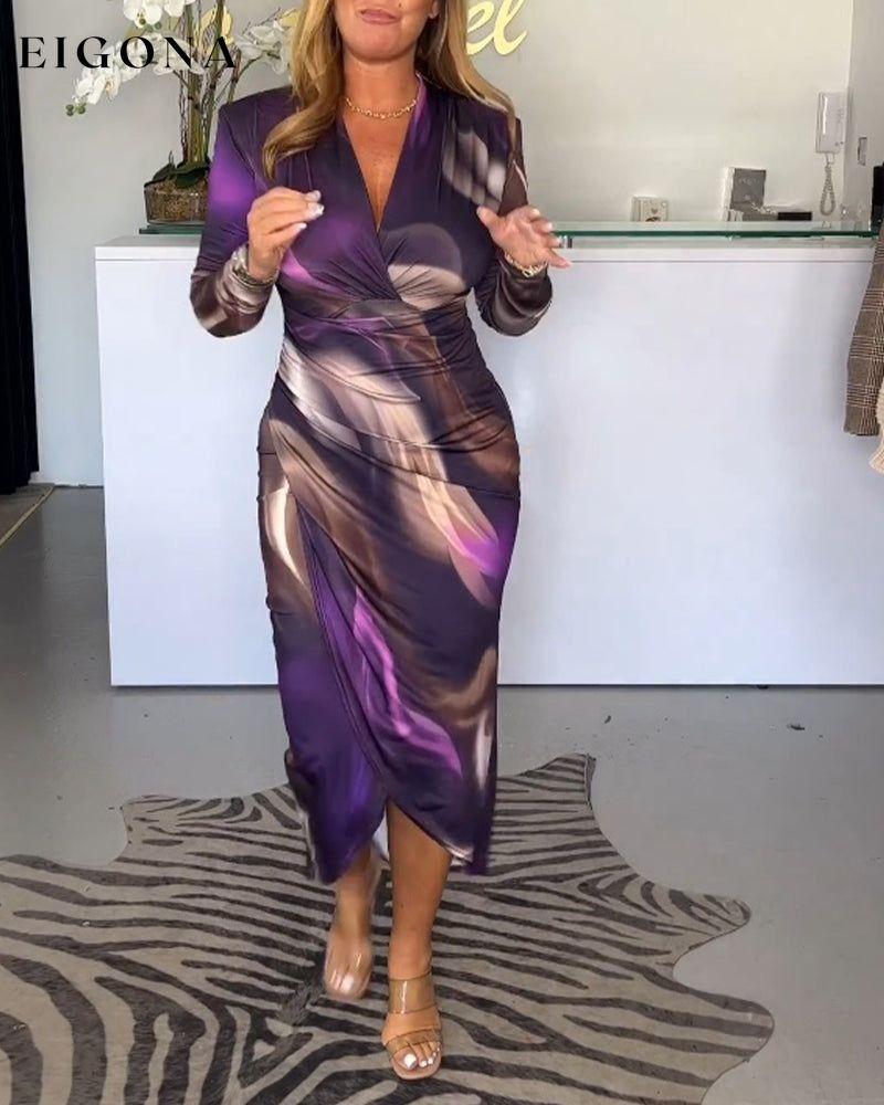 V-neck long sleeve slit dress Purple 2023 f/w 23BF casual dresses Clothes Dresses spring