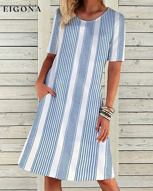 Striped round neck dress Blue 23BF Casual Dresses Clothes Dresses Spring Summer
