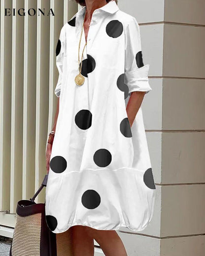 Polka dot print elegant shirt dress White 23BF Casual Dresses Clothes Dresses Spring