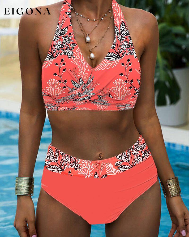 Halterneck print bikini set Orange 23BF Bikinis Clothes Summer Swimwear