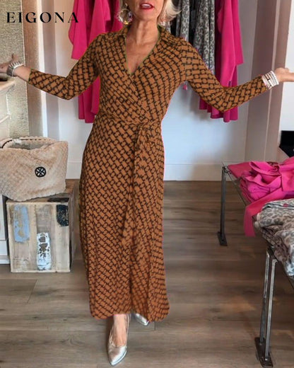 Elegant V Neck Maxi Dress Brown 2023 f/w 23BF casual dresses Clothes Dresses spring