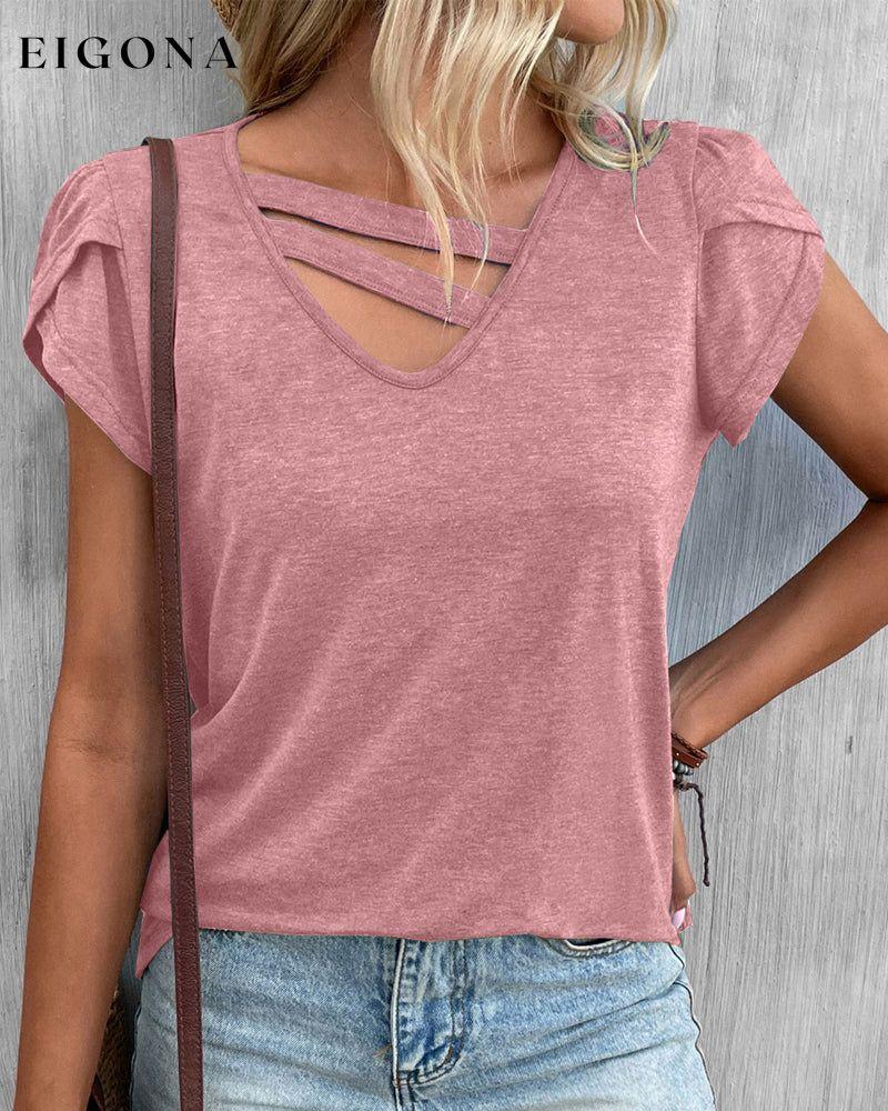 Plain V-neck T-shirt Pink 23BF clothes Short Sleeve Tops Spring Summer T-shirts Tops/Blouses