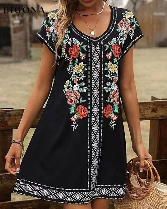 Printed Short sleeve casual dress Black 23BF Casual Dresses Clothes Dresses Summer