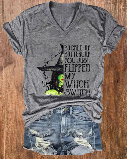 Women's Halloween Buckle Up Buttercup You Just Flipped My Witch Switch Casual Tee halloween t-shirts