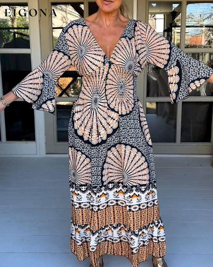 Print Flare Sleeve Maxi dress 23BF Casual Dresses Clothes Dresses Spring Summer