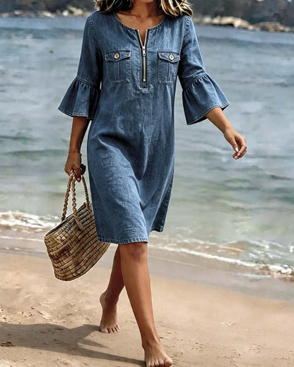 Zipper Bell Sleeve Dress