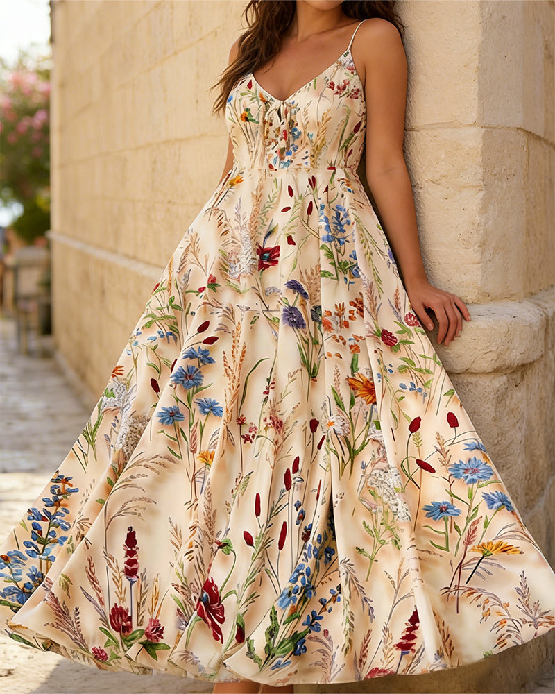 Country-Style Floral Print Strappy Dress