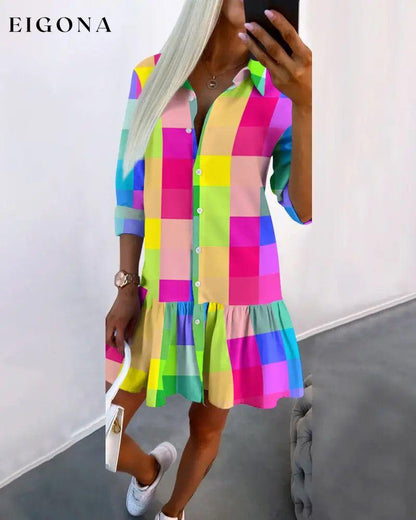 Colorful plaid print shirt dress Multicolored 23BF Casual Dresses Clothes Dresses Spring Summer