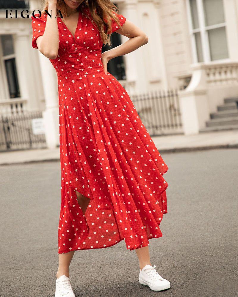 Romantic polka dot print waist dress 23BF Casual Dresses Clothes Dresses Elegant Dresses Summer