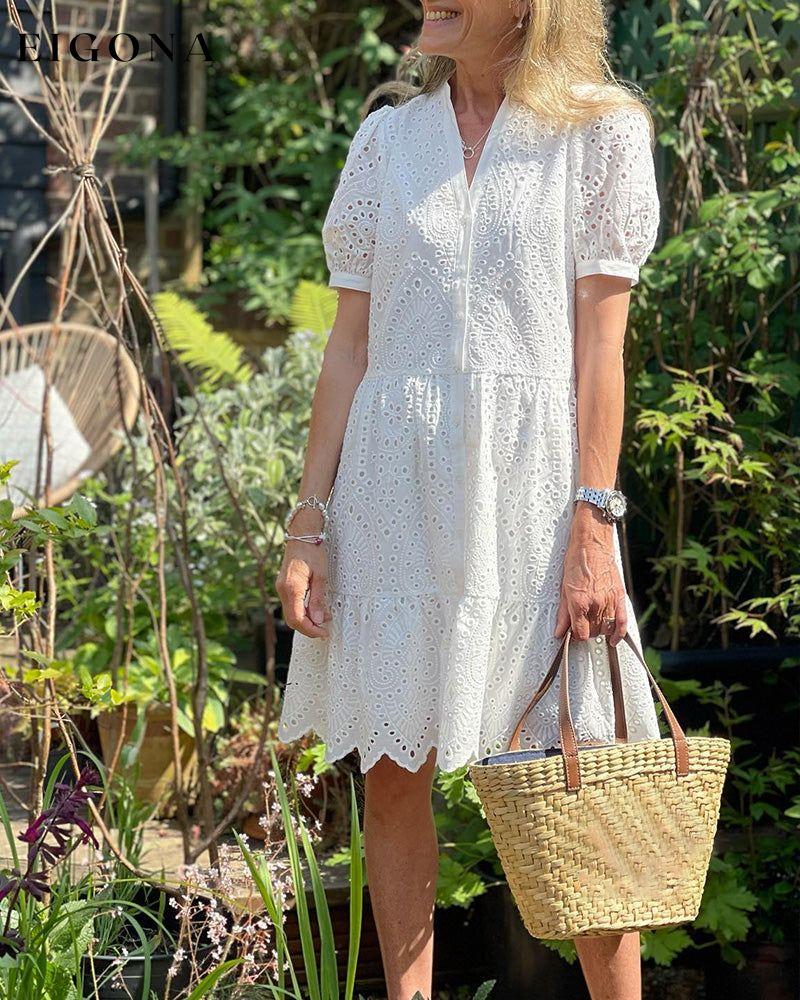 White Lace V Neck Dress White Casual Dresses Clothes Dresses SALE Summer