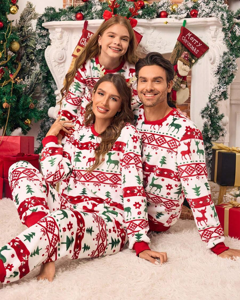 Christmas Themed Print Warm Long Sleeve Pajama Sets 2024 f/w Christmas matching family outfits two-piece sets