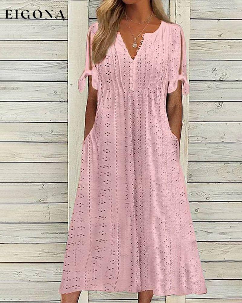 Hollow v-neck solid color dress Pink 23BF Casual Dresses Clothes Dresses Spring Summer
