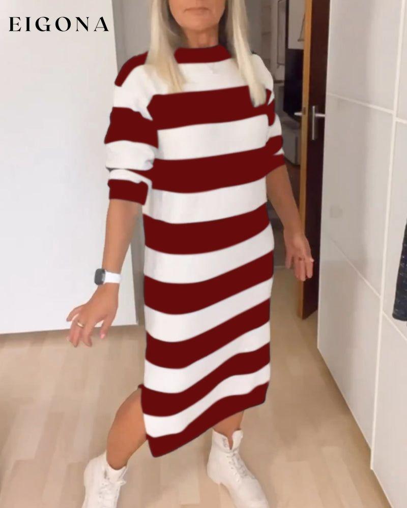 Round Neck Striped Dress Red 2023 F/W 23BF Casual Dresses Clothes Dresses Spring